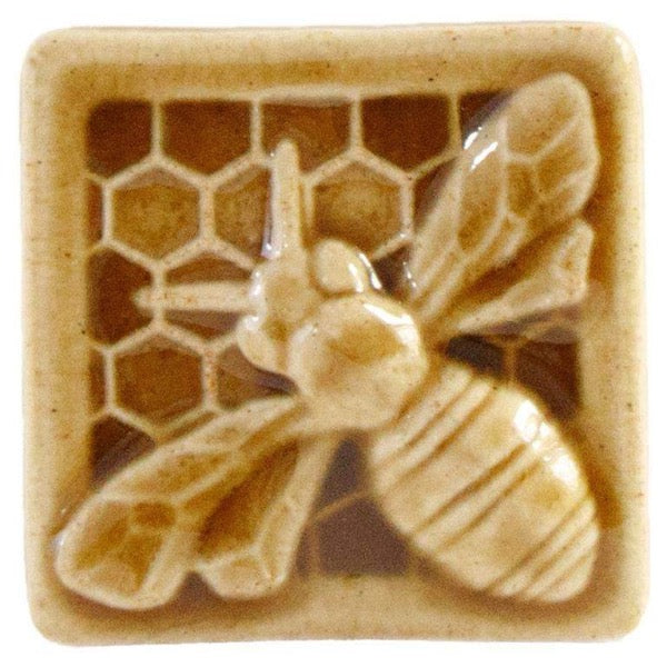 3x3 Honeybee Pewabic Tile - Honey Gloss Pewabic Pottery   