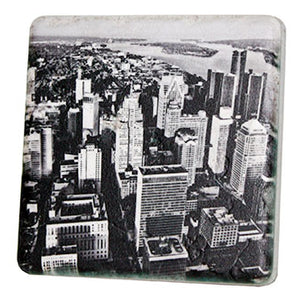 Detroit Aerial Skyline Black & White Porcelain Tile Coaster Coasters   