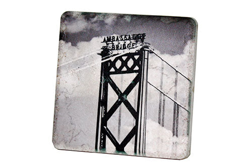 Ambassador Bridge Black & White Porcelain Tile Coaster Coasters   