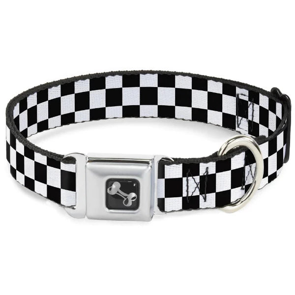 Spirit of Detroit Dog Collar / Black and White Checker Dog Collar   