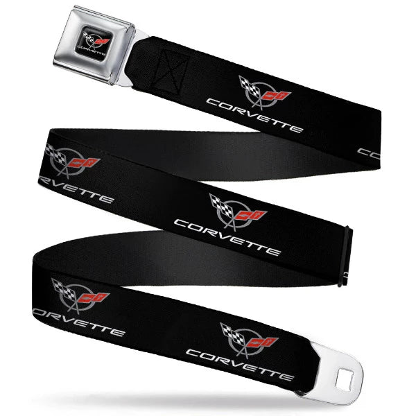 Corvette Seatbelt Belt / Color Logo + Black + Red Corvette Webbing Belts   
