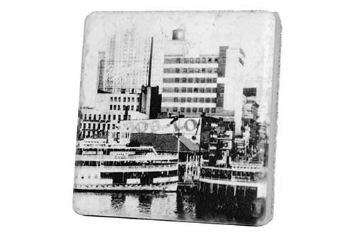 Historic Bob-Lo Island Dock Black and White Detroit Porcelain Tile Coaster Coasters   