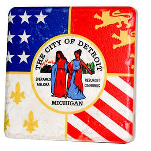 Detroit City Flag Porcelain Tile Coaster Coasters   