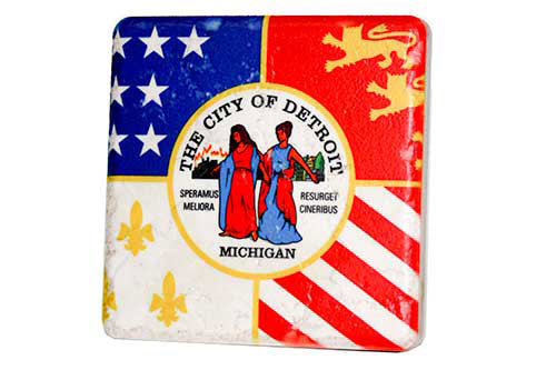 Detroit City Flag Porcelain Tile Coaster Coasters   