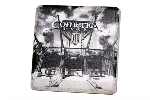 Comerica Park Entrance Black & White Porcelain Tile Coaster Coasters   