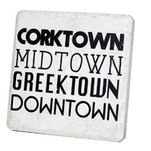 Corktown Midtown Greektown Downtown White Porcelain Tile Coaster Coasters   