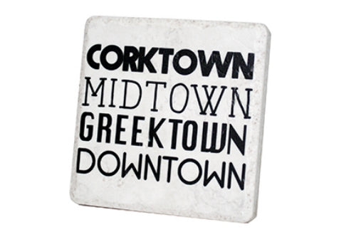 Corktown Midtown Greektown Downtown White Porcelain Tile Coaster Coasters   
