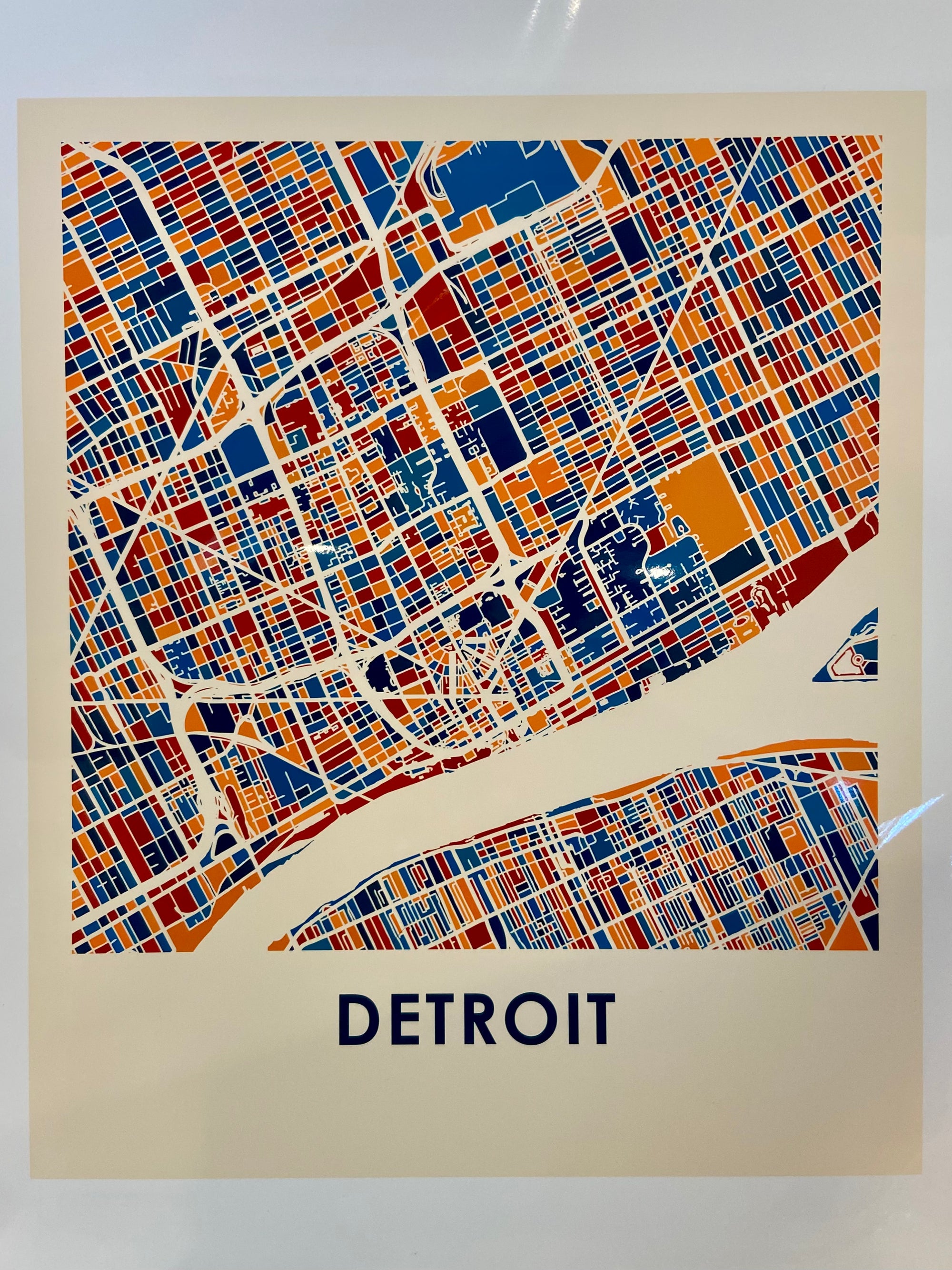 11" x 14" Detroit Colorblock Map Wall Art   