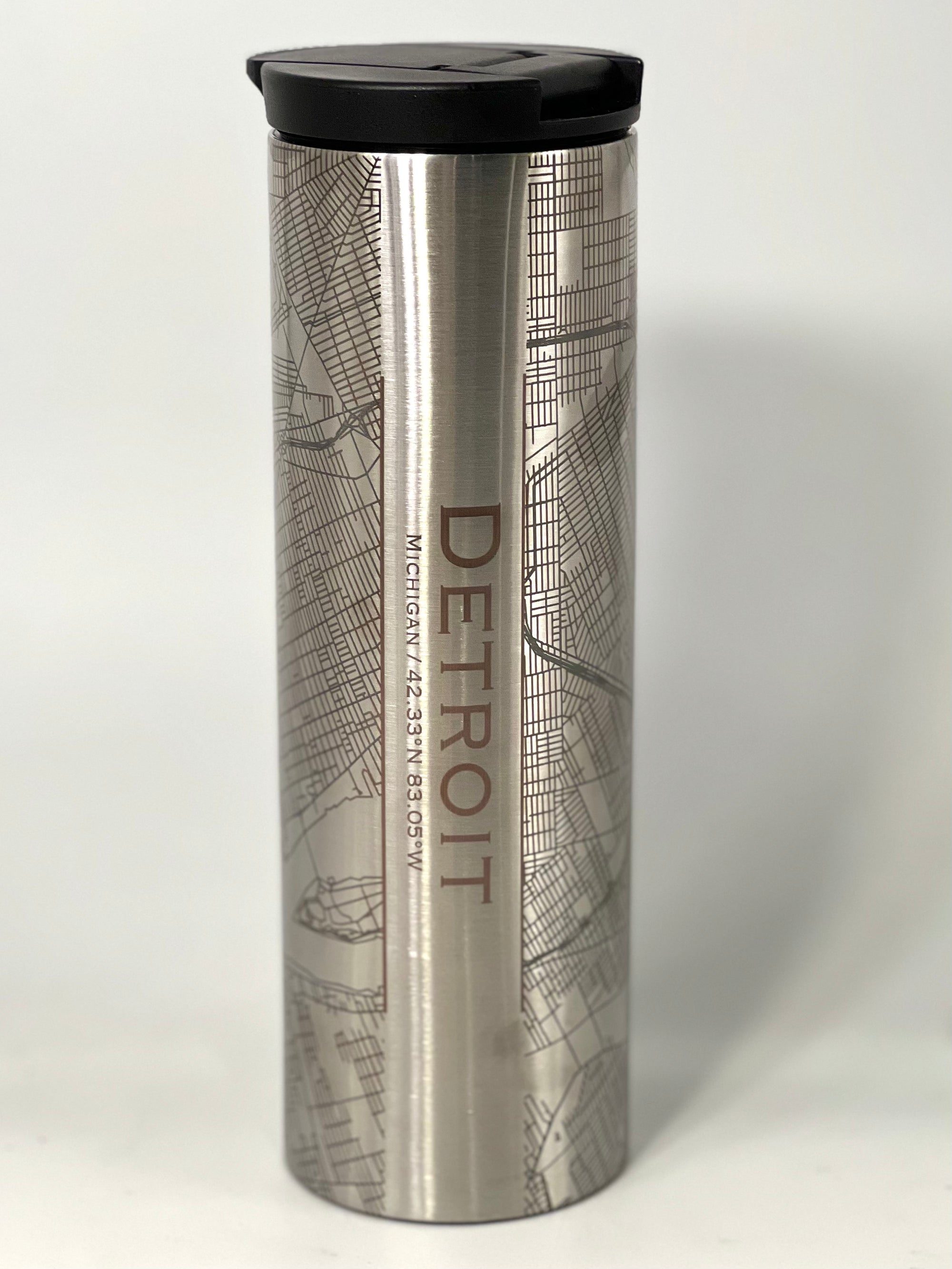 Map of Detroit Coffee Tumbler / Silver glass   