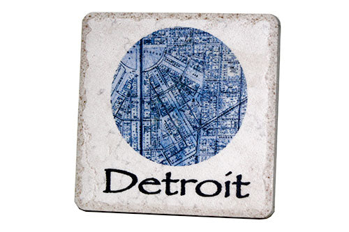 Detroit Globe Map Porcelain Tile Coaster Coasters   
