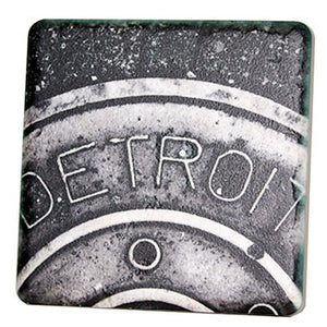 Detroit Manhole Black & White Porcelain Tile Coaster Coasters   