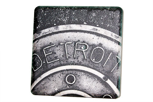 Detroit Manhole Black & White Porcelain Tile Coaster Coasters   