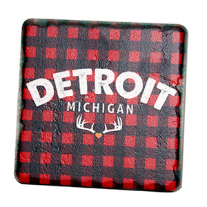 Detroit Michigan Plaid Porcelain Tile Coaster Coasters   