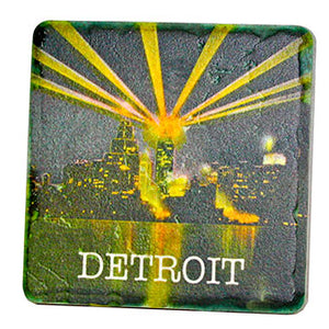 Vintage Detroit at Night Porcelain Tile Coaster Coasters   