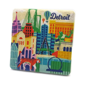 Detroit Illustration Porcelain Tile Coaster Coasters   