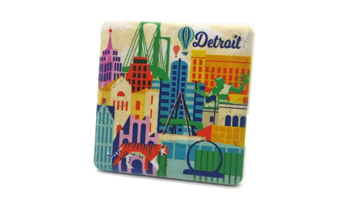 Detroit Illustration Porcelain Tile Coaster Coasters   