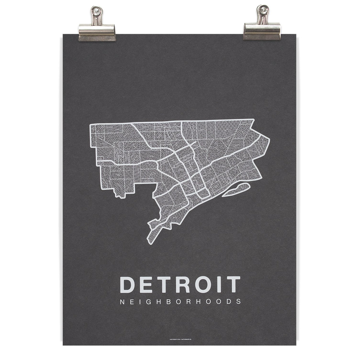 Detroit Neighborhood Map - Charcoal Wall Art   