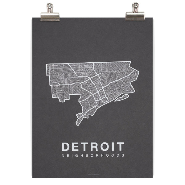 Detroit Neighborhood Map - Charcoal - Pure Detroit