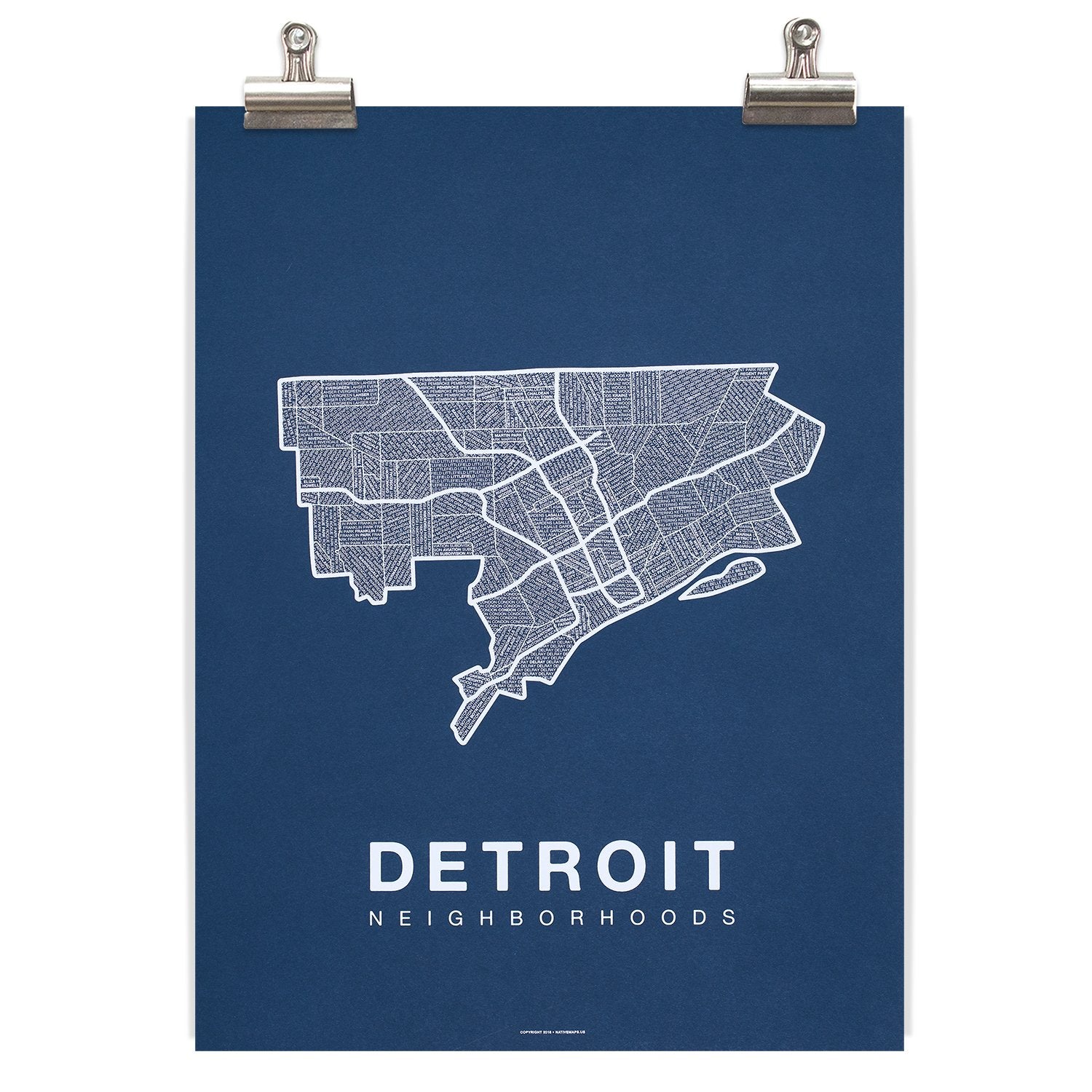 Detroit Neighborhood Map - Navy Wall Art   