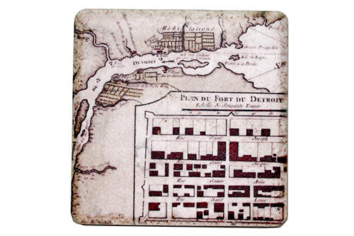 Vintage Fort Detroit Map Porcelain Tile Coaster Coasters   