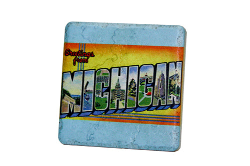 Greetings From Michigan Porcelain Tile Coaster Coasters   