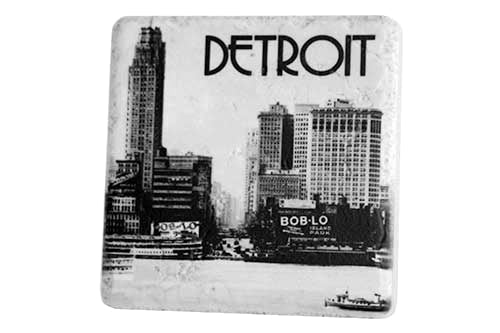 Historic Detroit Skyline Black & White Porcelain Tile Coaster Coasters   