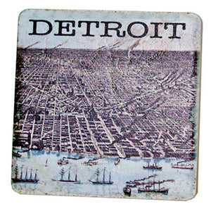 Vintage Detroit River Aerial Tile Coaster Coasters   