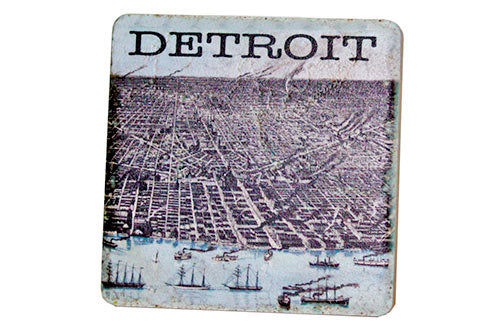 Vintage Detroit River Aerial Tile Coaster Coasters   