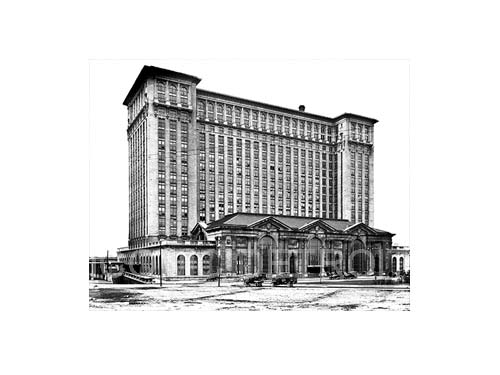 Historic Michigan Central Station Black and White Luster or Canvas Print $35 - $430 Luster Prints and Canvas Prints   