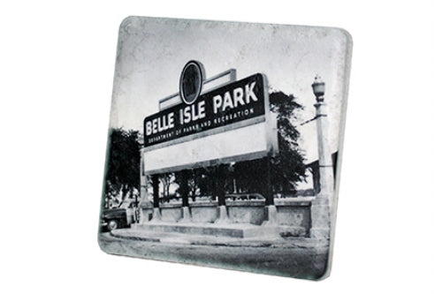 Historic Belle Isle Park Sign Black & White Porcelain Tile Coaster Coasters   