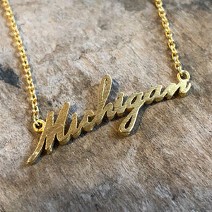 Michigan Script Dainty Necklace / Gold Jewelry   