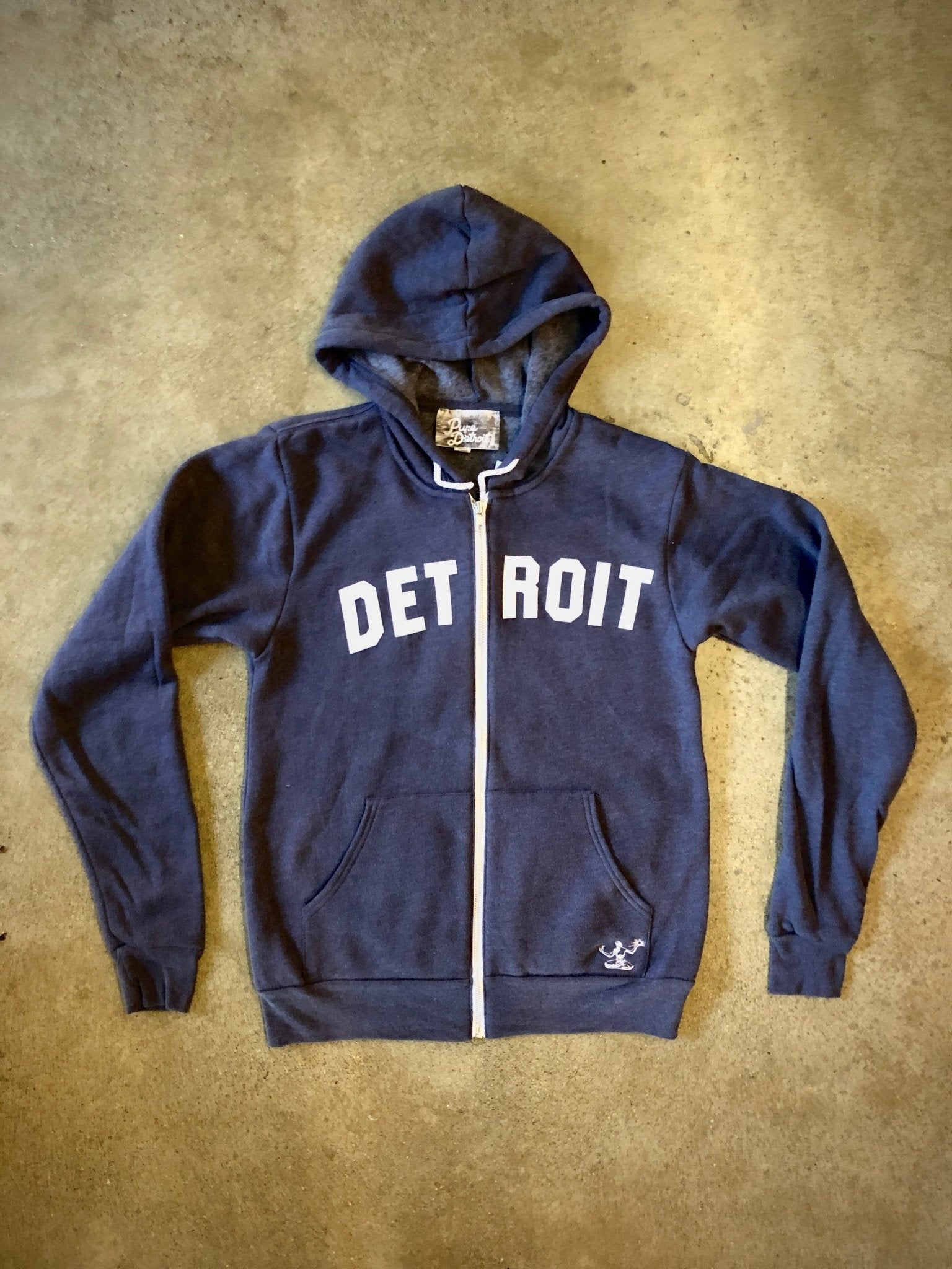 Detroit Classic Tri - Blend Zip Hoodie / White + Heather Navy / Unisex - Pure Detroit