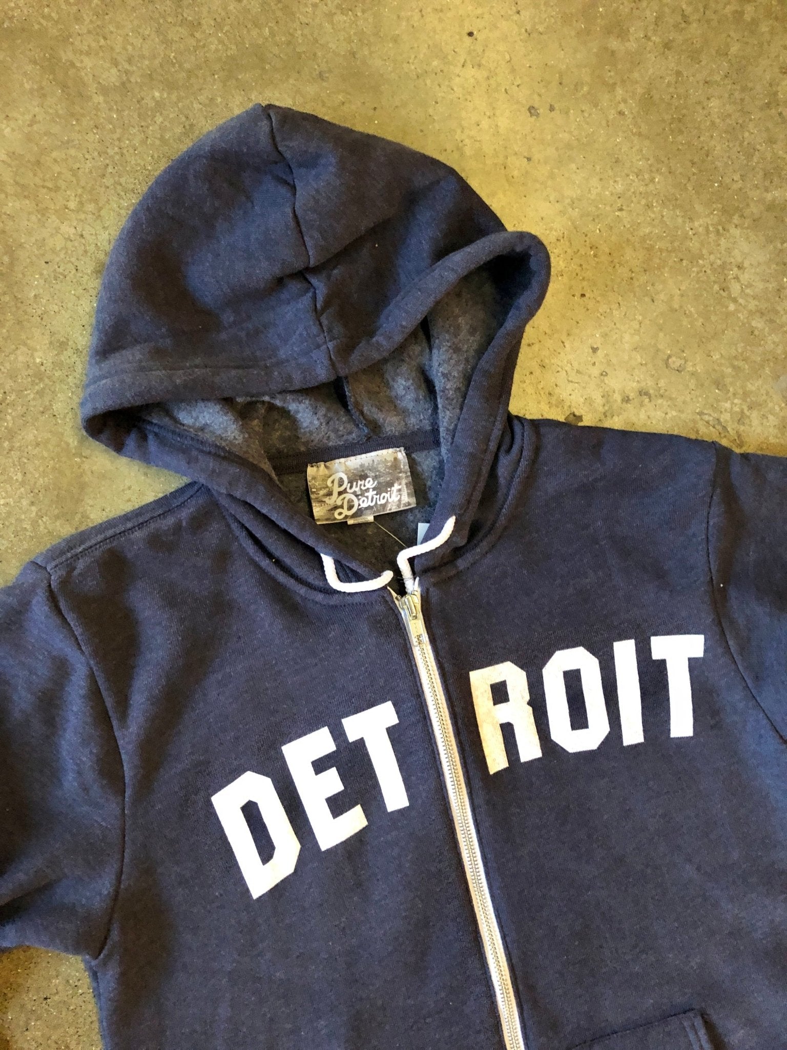 Detroit Classic Tri - Blend Zip Hoodie / White + Heather Navy / Unisex - Pure Detroit