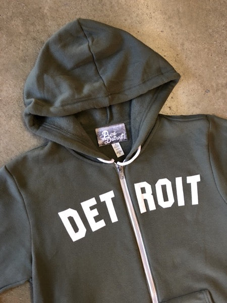 Detroit Classic Tri-Blend Zip Hoodie / White + Military Green / Unisex -  Pure Detroit