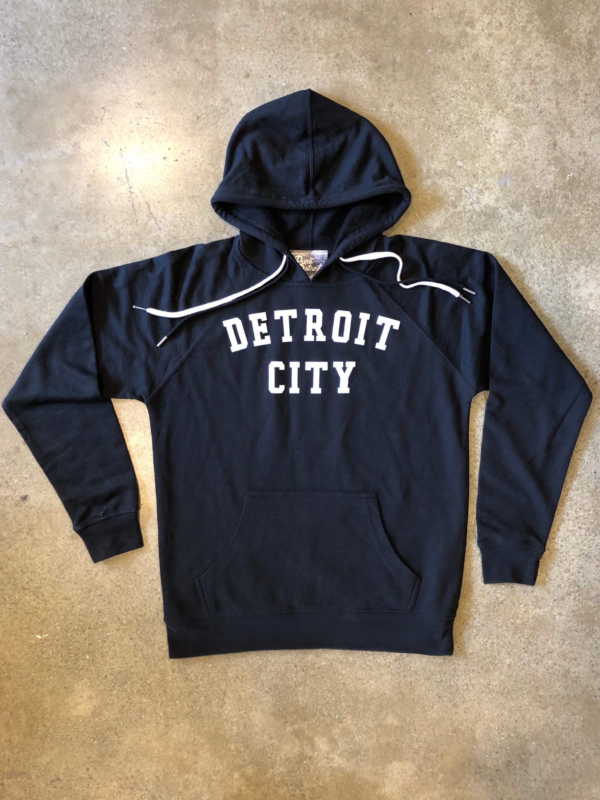Detroit City Lightweight Hooded Pullover / White + Black / Unisex Pullover   