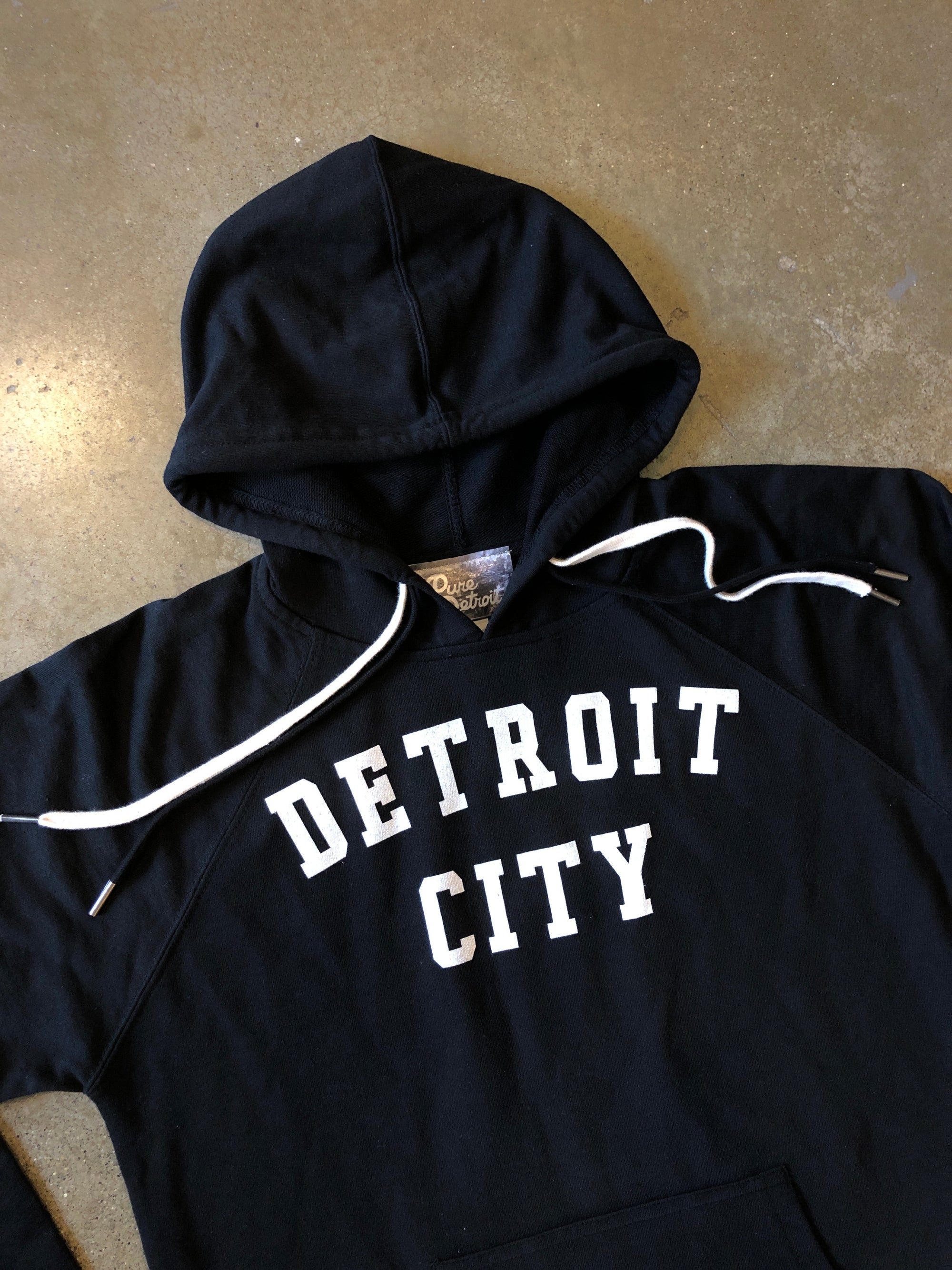 Detroit City Lightweight Hooded Pullover / White + Black / Unisex Pullover   