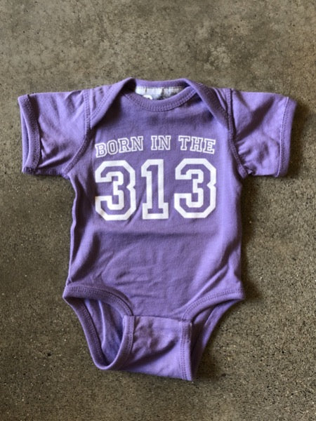 Born In The 313 Onesie / Lavender / Baby Kid's Apparel   