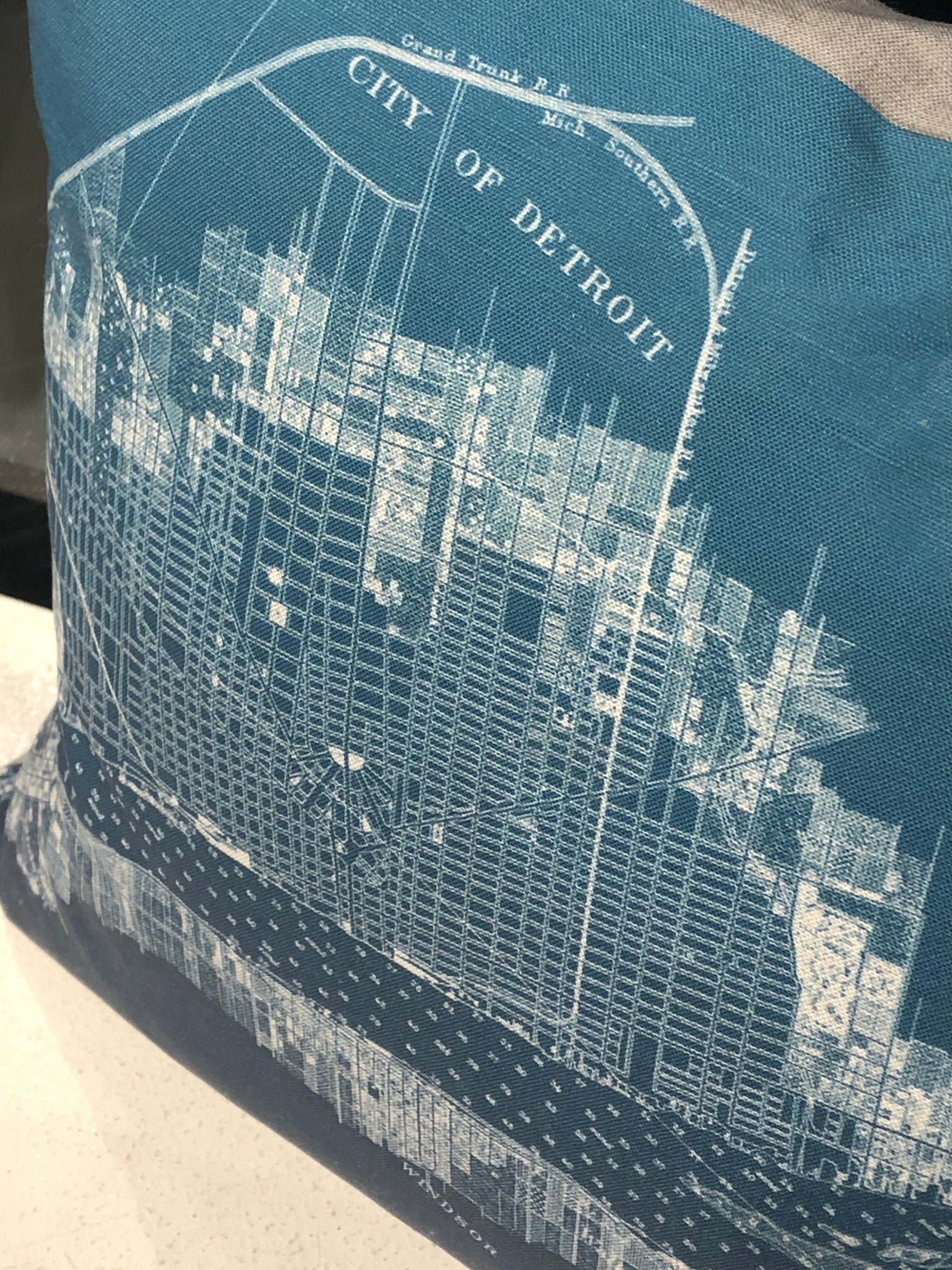 Hand-Made 16" x 13" Teal Detroit + Belle Isle Pillow Pillow