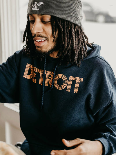 Detroit Neon Pullover Hooded Sweatshirt / Orange + Navy / Unisex Unisex Apparel   