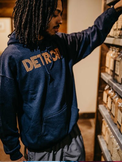 Detroit Neon Pullover Hooded Sweatshirt / Orange + Navy / Unisex Unisex Apparel   