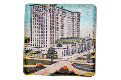 Vintage Michigan Central Station Drive Porcelain Tile Coaster Coasters   