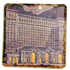 Vintage Michigan Central Station at night Tile Coaster Coasters   