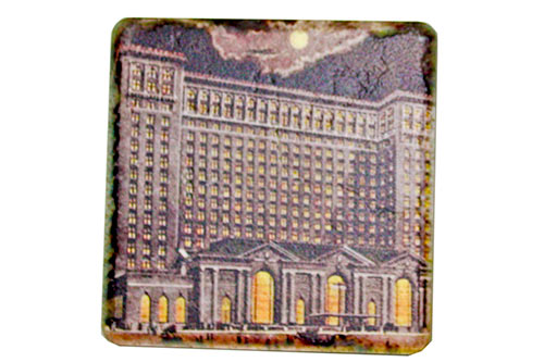 Vintage Michigan Central Station at night Tile Coaster Coasters   