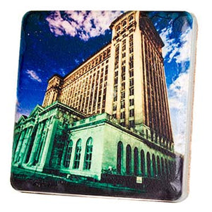 Michigan Central Station at Night Porcelain Tile Coaster Coasters   