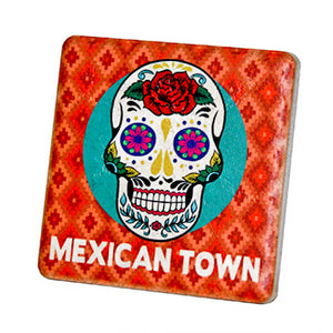 Mexican Town Skull Porcelain Tile Coaster Coasters   