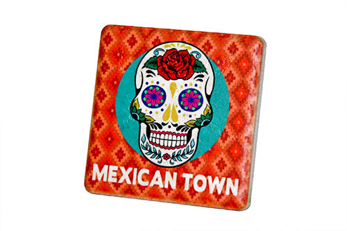 Mexican Town Skull Porcelain Tile Coaster Coasters   