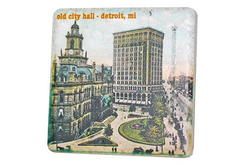 Vintage Old Detroit City Hall Porcelain Tile Coaster Coasters   