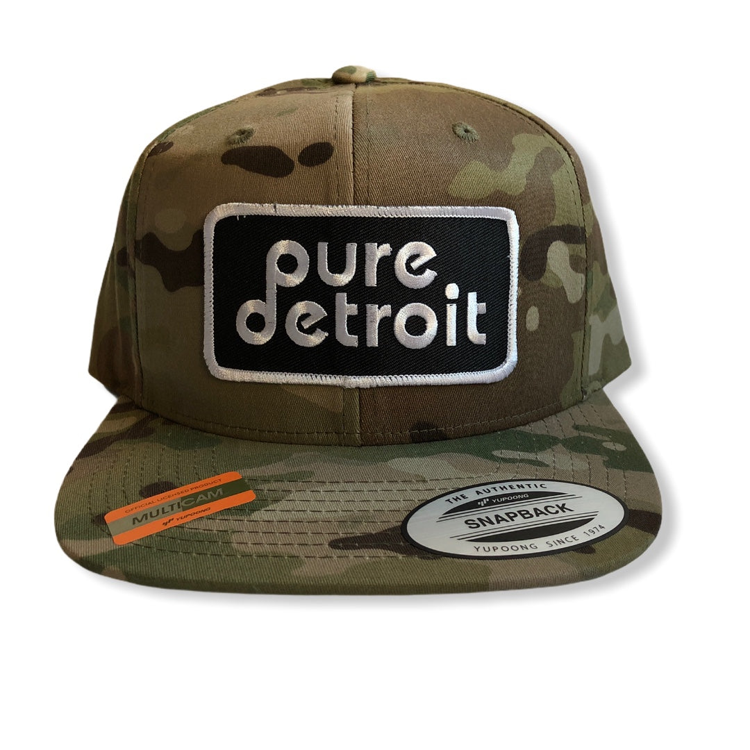 Pure Detroit Snapback Hat / Light Camo Hat   