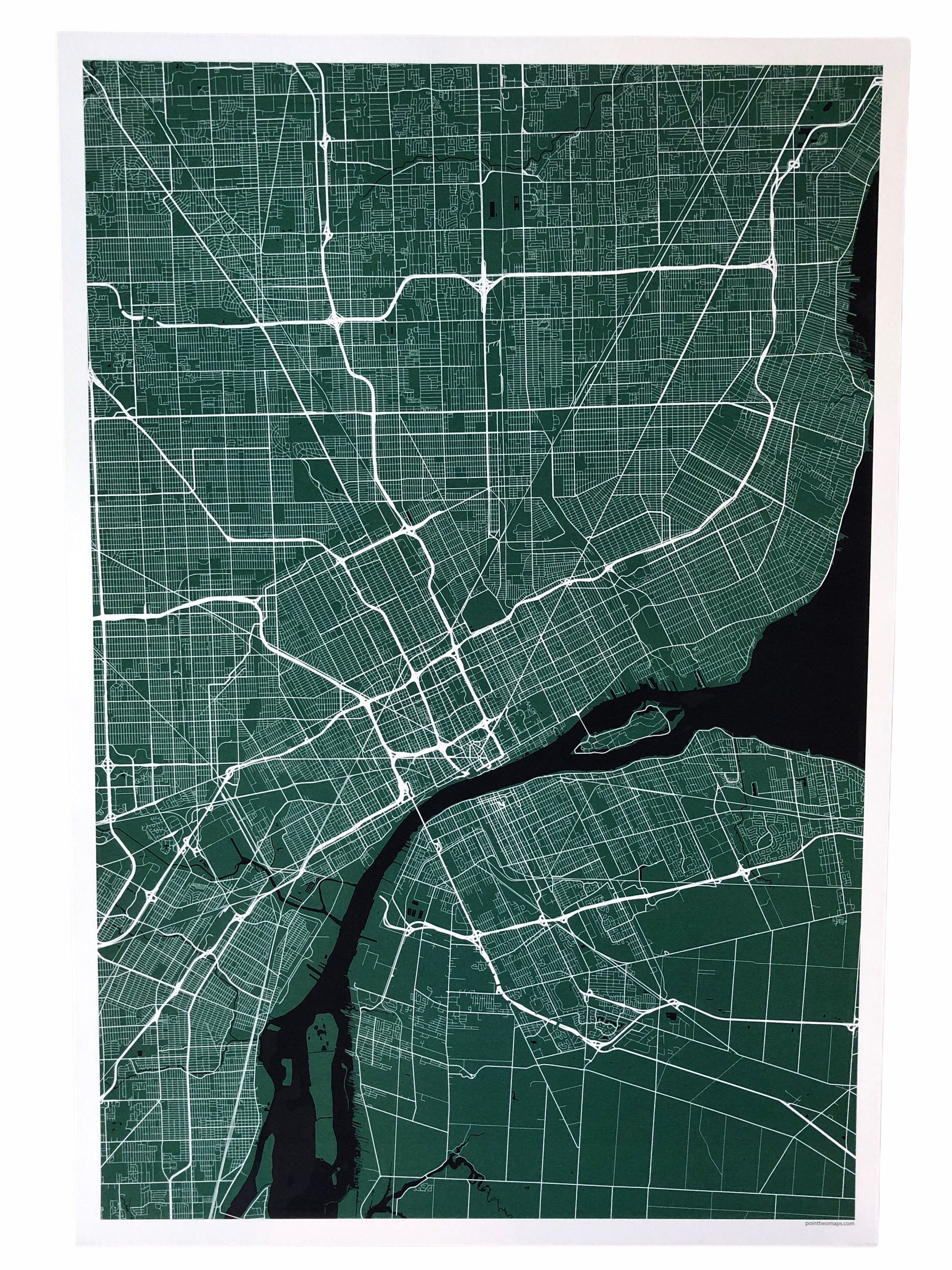 12" x 18" Detroit City Map Print -Jewel + Black (no words) Wall Art   