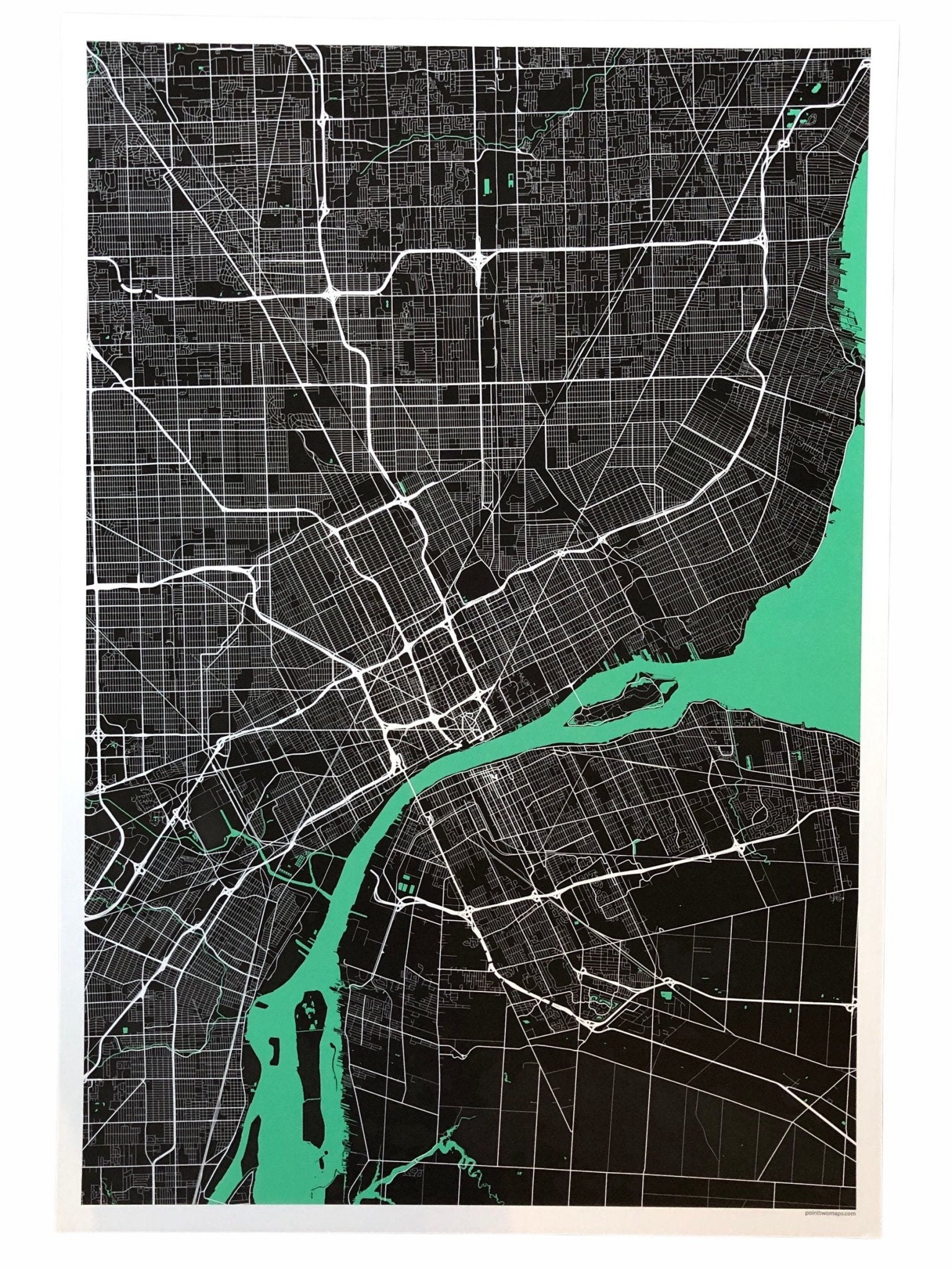 12" x 18" Detroit City Map Print - Black (no words) Wall Art